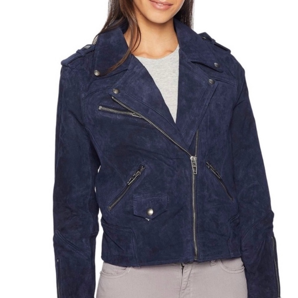 Blank NYC Dark Blue Suede Leather Jacket